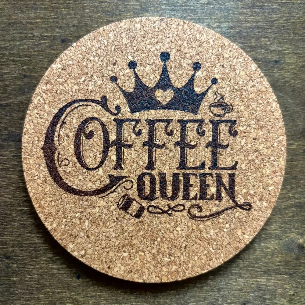 Coffee Queen Laser Engraved Cork Coaster